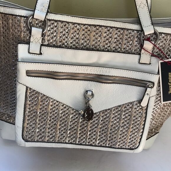 Juicy Couture NEW Y2K Leather Raffia Tote Satchel Shoulder Bag Clutch Wristlet - Picture 14 of 16
